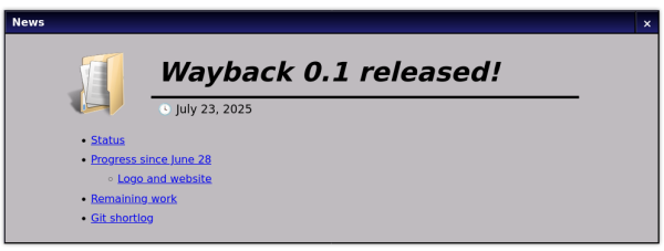Вышел первый экспериментальный выпуск открытого проекта Wayback 0.1