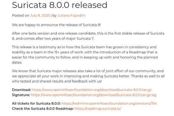 Релиз системы обнаружения вторжений Suricata 8.0