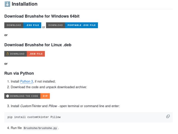 Релиз открытого растрового графического редактора Brushshe 2.0.0, написанного на Python, для Windows 10/11 и Linux