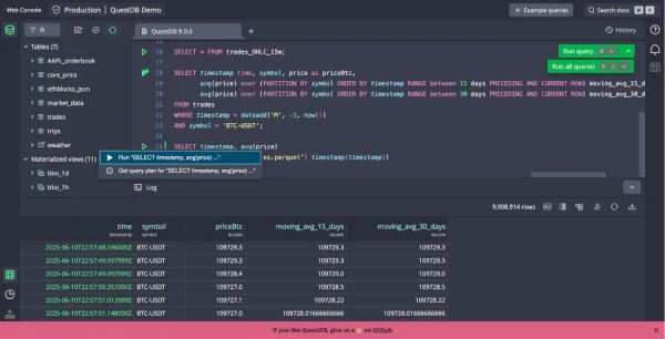 Вышла открытая БД QuestDB 9.0