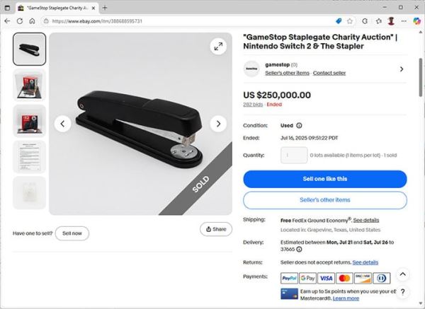GameStop продала за $250 тысяч на благотворительном аукционе степлер, которым сотрудники повредили Switch 2