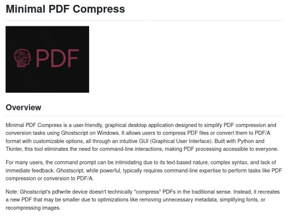Представлен открытый проект для Windows под названием Minimal PDF Compress 1.0