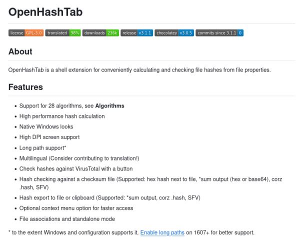 Вышел открытый инструментарий для вычисления и проверки хэшей файлов OpenHashTab 3.1.1 для Windows