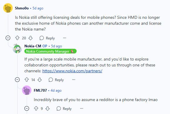 Nokia ищет партнёров на замену HMD... через Reddit